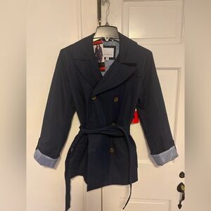 Woman’s  Navy Double-Breasted Trench Coat with Belt